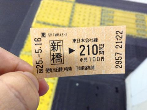 JR新橋駅からJR蒲田駅まで電車（京浜東北線）で移動する