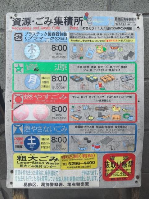 東京都葛飾区のゴミ出しルールが分かる看板