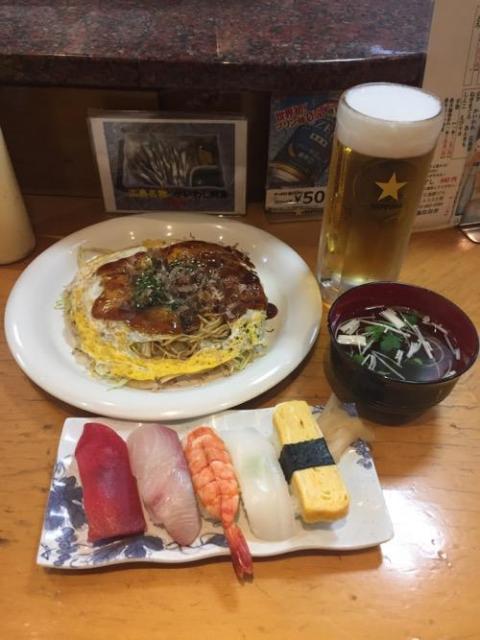 お好み焼きとお寿司のセットを広島駅2階のおゝ井で食べた感想