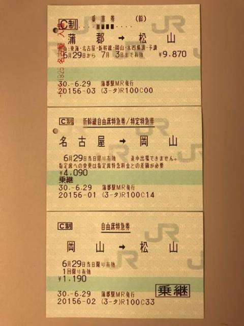 蒲郡駅から松山駅まで列車で移動した時の切符、領収書、移動ルート、所用時間など