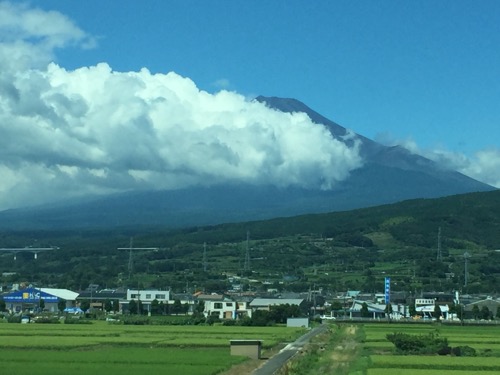 新幹線のぞみ227号・新大阪行から見えた富士山-田んぼが広がっている付近