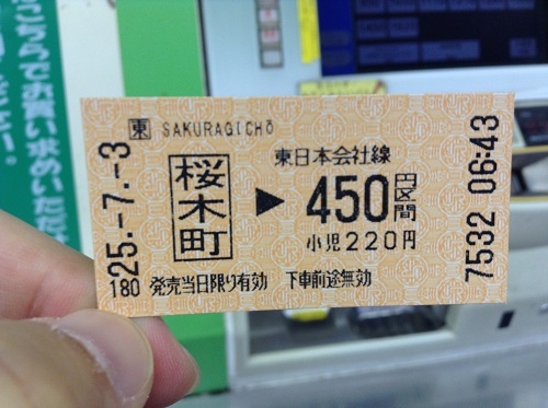 JR桜木町駅から450円区間分の切符