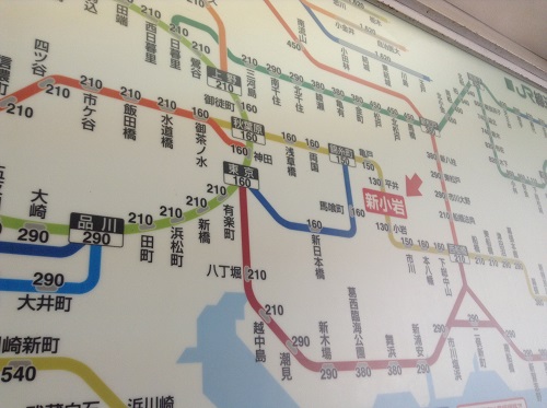 JR新小岩駅券売機の上に掲示されている周辺路線図