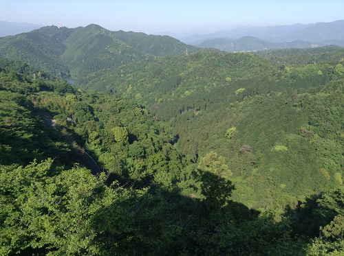 えひめ森林公園　谷上山第2展望台からの眺め（大谷池、キャンプ場方面）