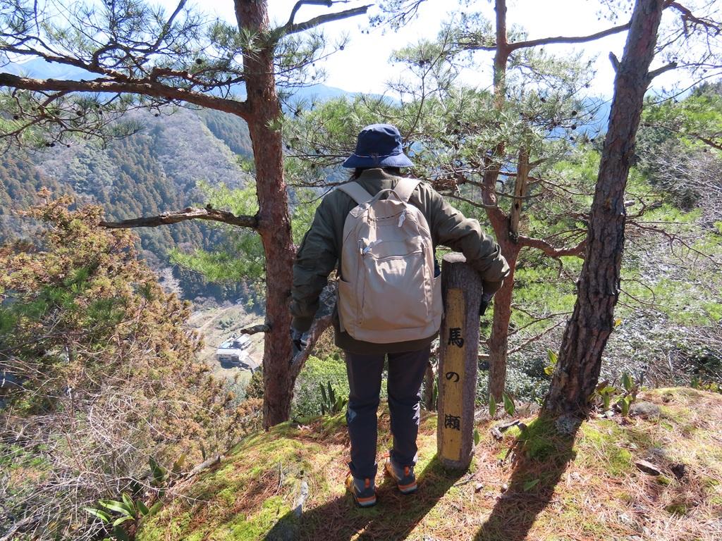 広田石鎚（総津権現山）下り道4：「馬の瀬」から下界を見下ろす娘