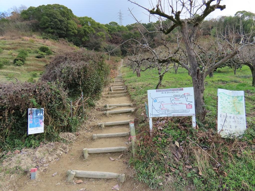 淡路ヶ峠 青い空 坊ちゃんコース登山口と階段