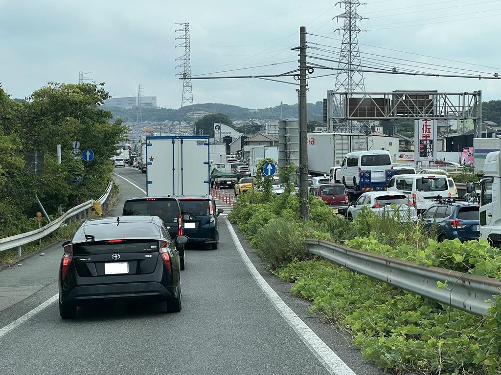 早島インターチェンジから岡山バイパス（国道2号）への合流地点の渋滞状況（2026年8月22日午前9時30分）
