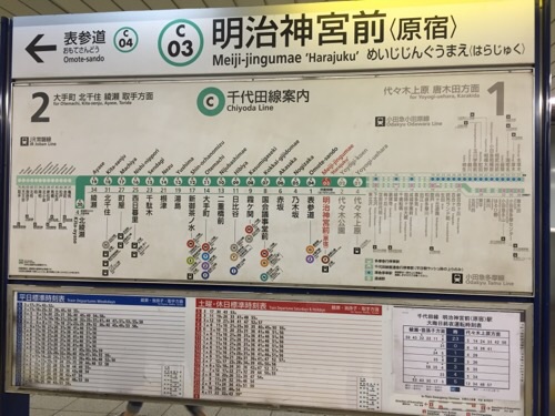 東京メトロ千代田線明治神宮前〈原宿〉駅の路線図、時刻表