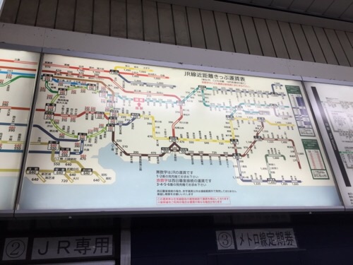 東京メトロ・JR綾瀬駅のJR線近距離きっぷ運賃表