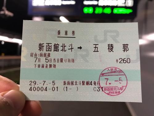 新函館北斗から五稜郭までの乗車券
