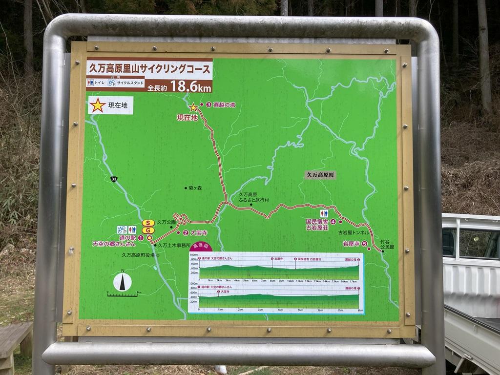 遅越の滝の近くにある「久万高原里山サイクリングコース」の看板