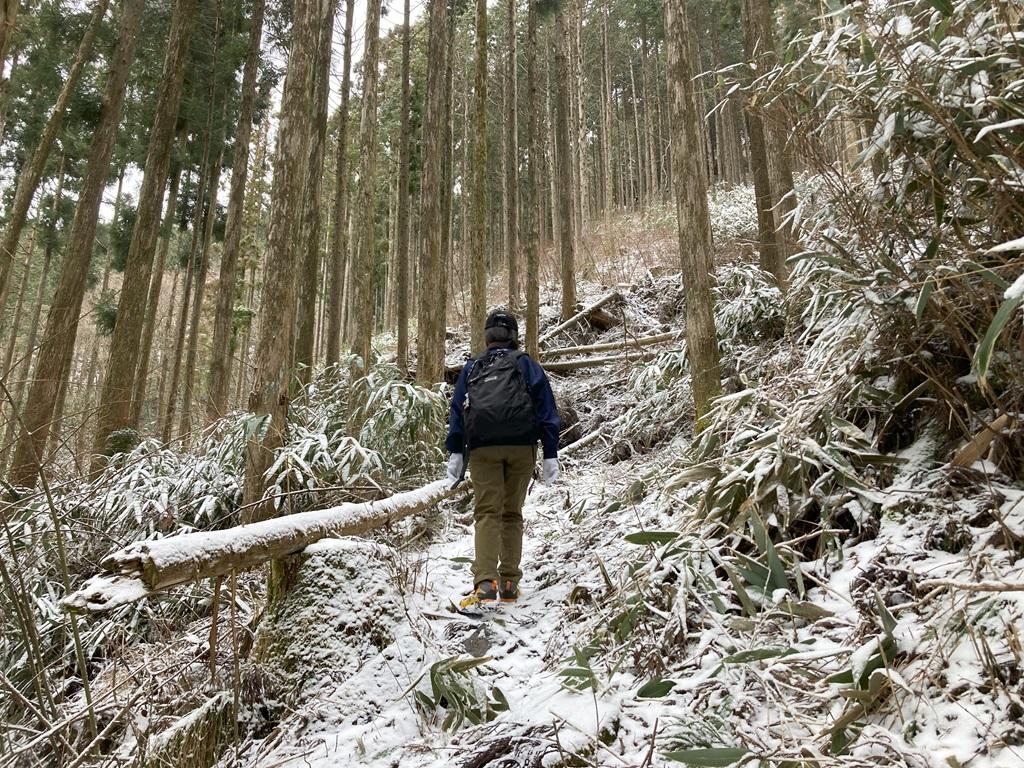 皿ヶ嶺畑野川ルート10：雪の山道を歩く娘