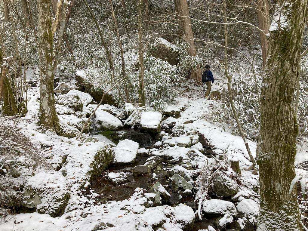 皿ヶ嶺畑野川ルート13：雪の山道を歩く娘