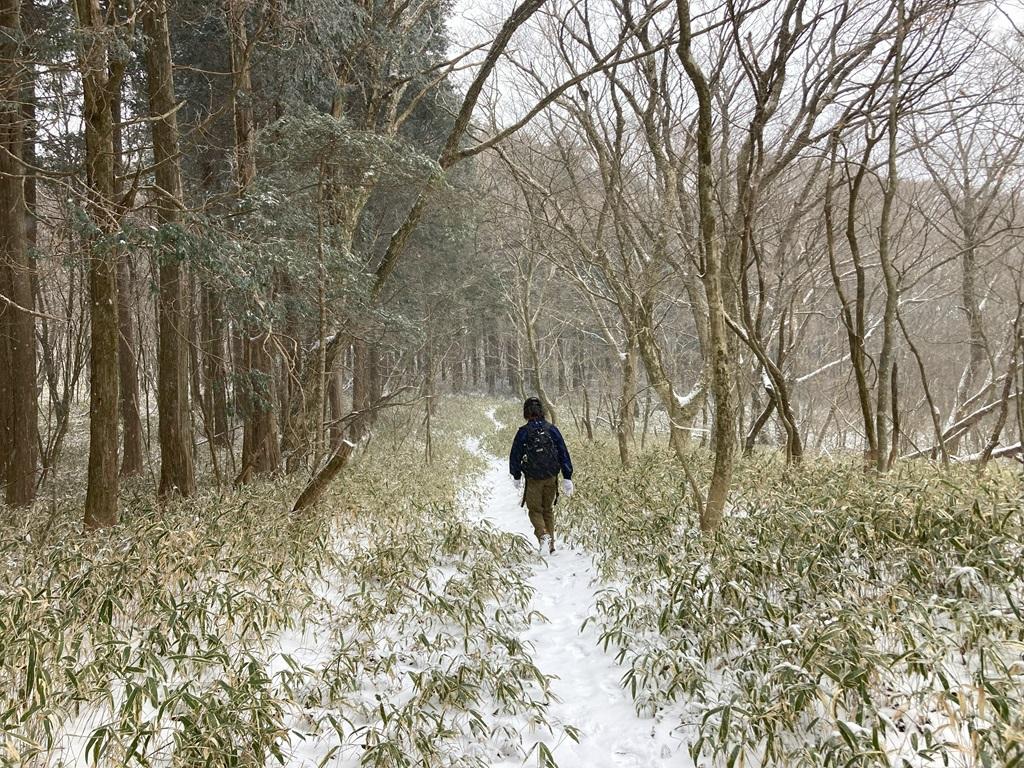 皿ヶ嶺畑野川ルート20：雪の山道を歩く娘