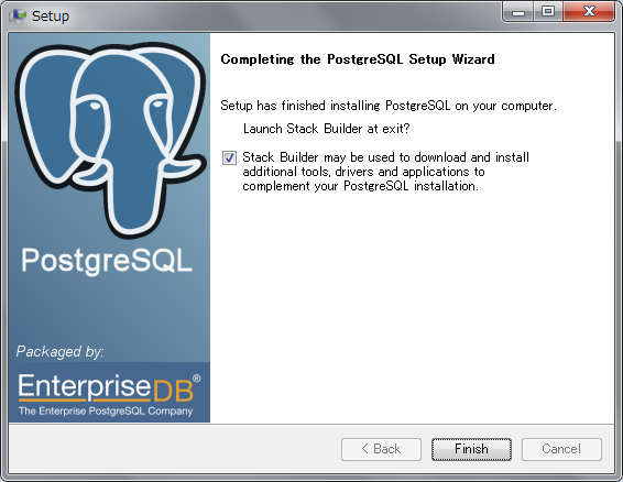 PostgreSQL 9のインストール完了画面
